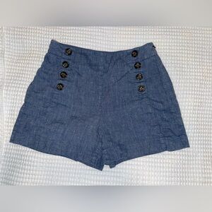 Ann Taylor Navy High-Waist Button Accent Shorts